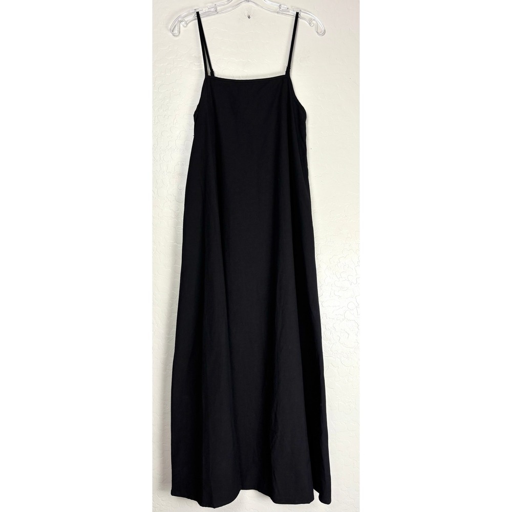 Shy Velvet Black 100% Linen Maxi Dress Adjustable Straps Pockets XS NEW 2499